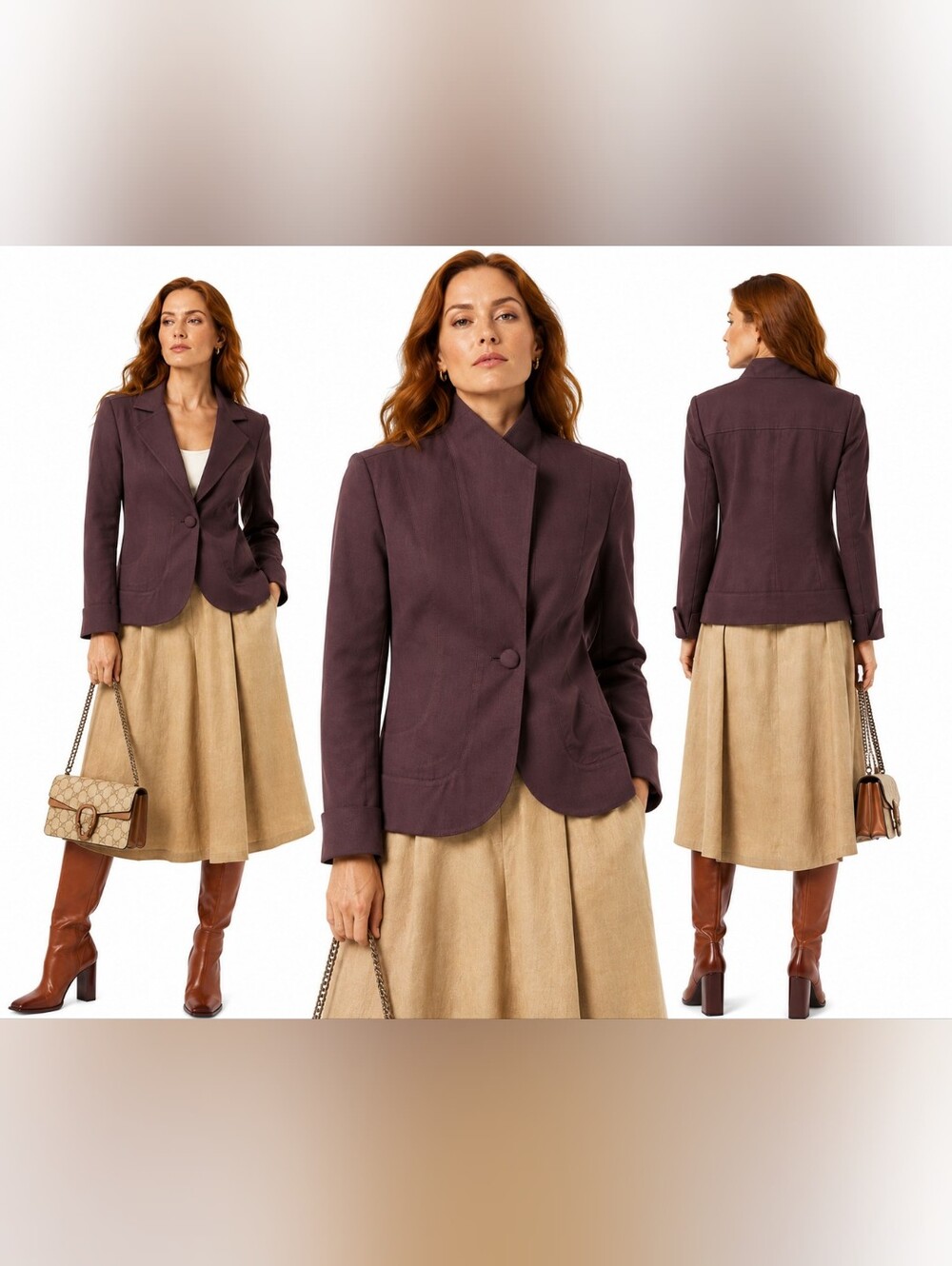 Coldwater Creek Plum Brown Single-Button Tailored Blazer Jacket Textured